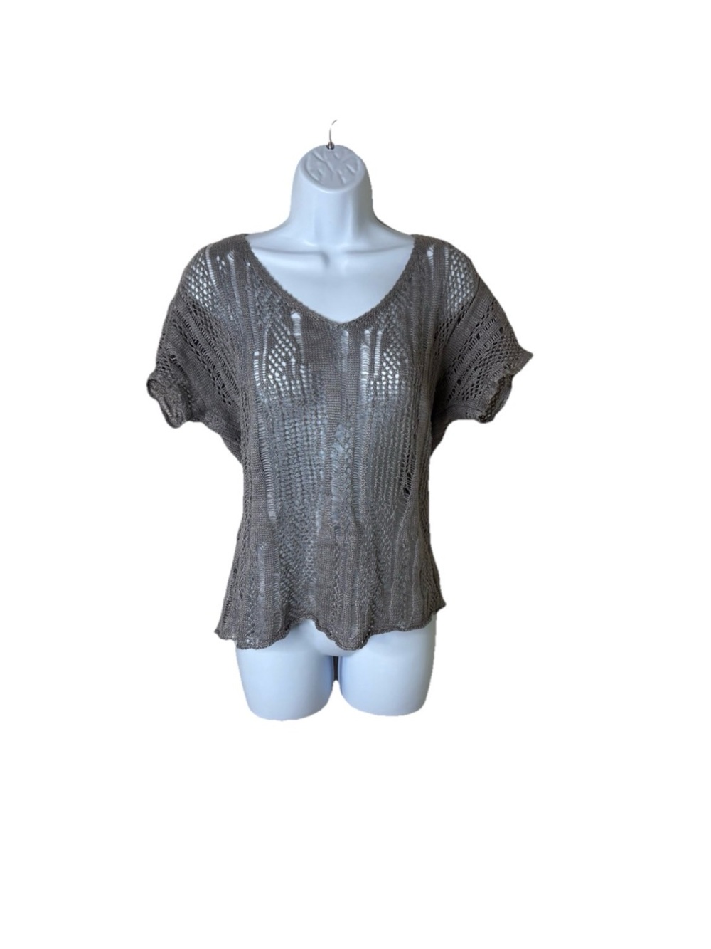 Eileen Fisher Gray Italian Linen Metallic Cotton Open Loose Knit Top Sz P S